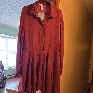 Women's Button-Up Dress in a burgandy red